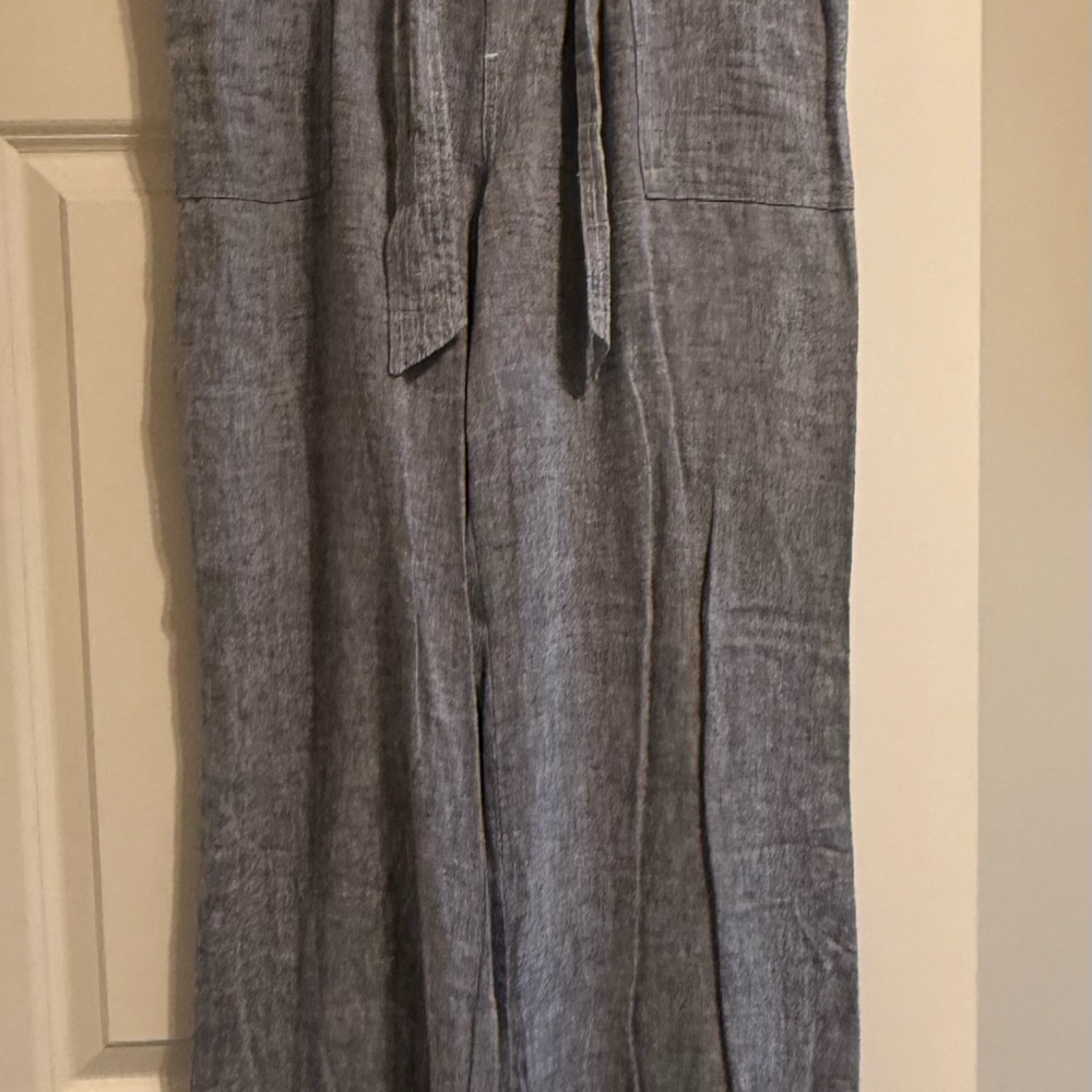 Gray Linen Wide-Leg Pants